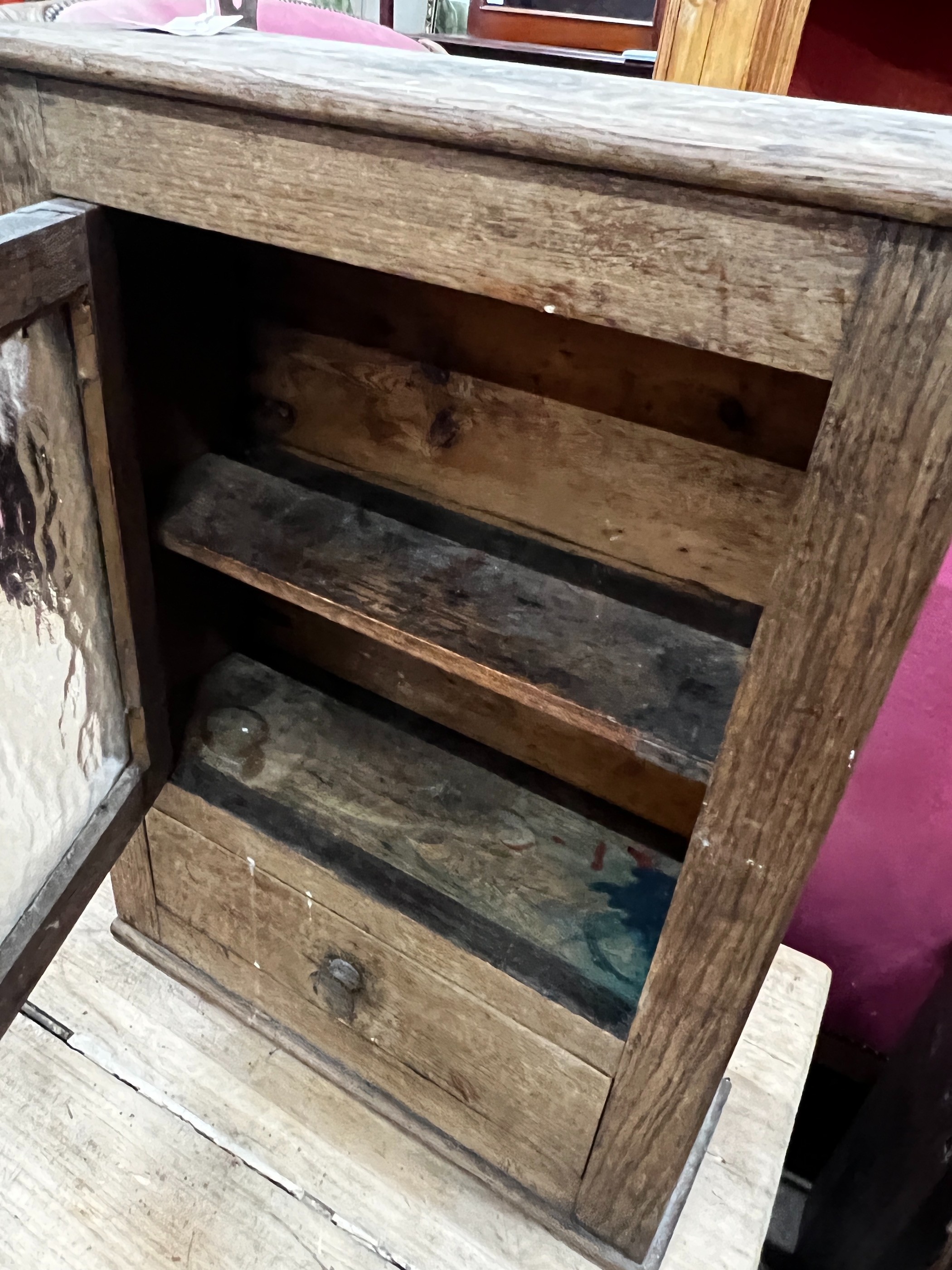 A small provincial glazed oak wall cabinet, width 43cm, depth 16cm, height 56cm